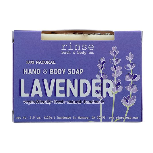 Rinse Bath & Body Lavender Soap - Handmade Castile Soap Lavender Bar | Naturally Moisturizing | Shea & Cocoa Butter | Lavender Essential Oils | Natural Soap | Vegan | Gluten Free | 4.25oz