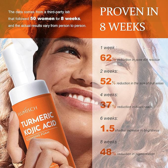 Turmeric Kojic Acid Facial Cleanser, Brightening Foaming Face Wash with Soft Massage Heads, Kojic Acid Cleanser Exfoliating, Turmeric Cleansing for Dark Spots 4.23 oz