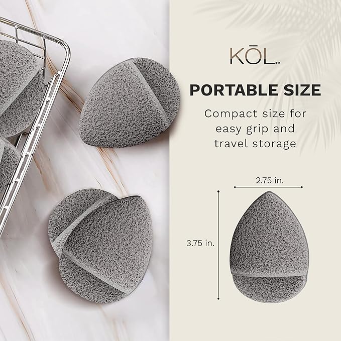 KOL Face Scrubber Pads, Premium Charcoal and Vitamin E Infused Exfoliating Facial Cleansing Sponges for Daily Face Wash and Makeup Removal, 3 Count