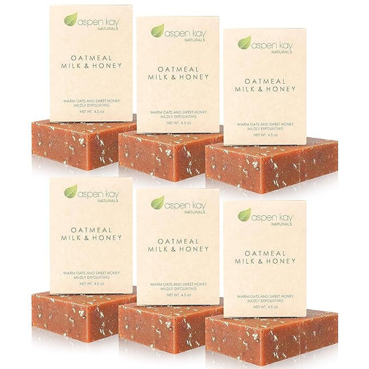 Aspen Kay Naturals Goats Milk, Honey & Oatmeal Soap Bar – with Organic Raw Honey, Goats Milk, Rolled Oats & Shea Butter - Exfoliating Soap – For All Skin Types - Handmade in Florida. (6 pack)