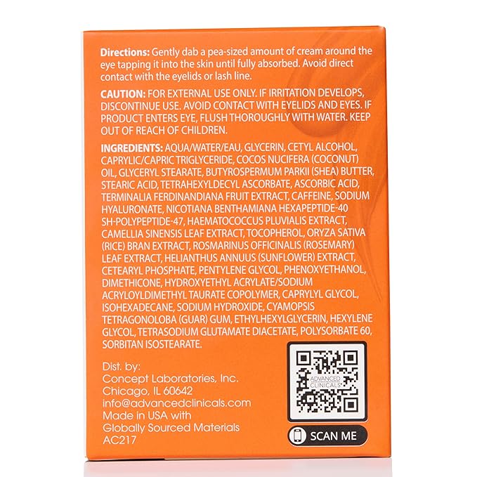 Advanced Clinicals Vitamin C + Caffeine Eye Balm Face Moisturizer | Under Eye Cream For Improving Appearance Of Dark Circles, Puffiness, Bags Under Eyes, & Look Of Dark Spots, 1 Fl Oz