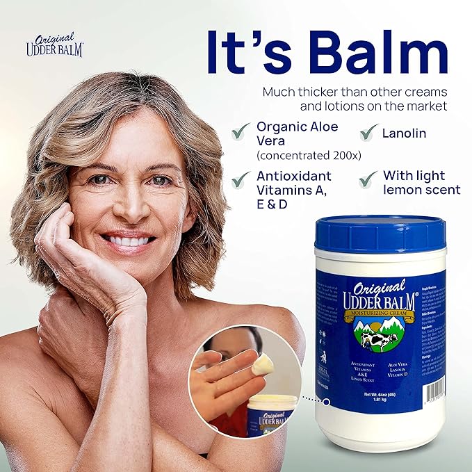 Original Udder Balm Refill Tub - Made in USA - Extra Thick Udder Cream & Hand Balm for Dry Skin, Cracked Heels, Rough Hands – Deep Moisture Heel Cream & Foot Moisturizer with Aloe Vera, 64 Fl Oz