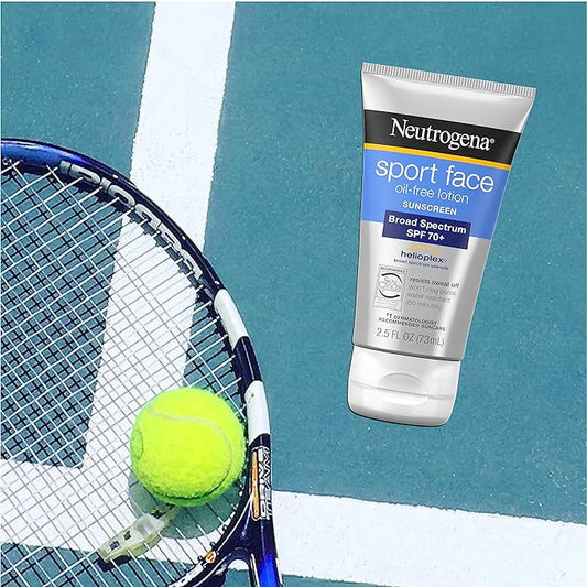 Neutrogena Sport Face Sunscreen SPF 70+, Oil-Free, 2.5 fl oz, Sweat & Water-Resistant, Broad-Spectrum UVA/UVB, Nourish & Restore Skin Balance, Oxybenzone Free Sunscreen For Face
