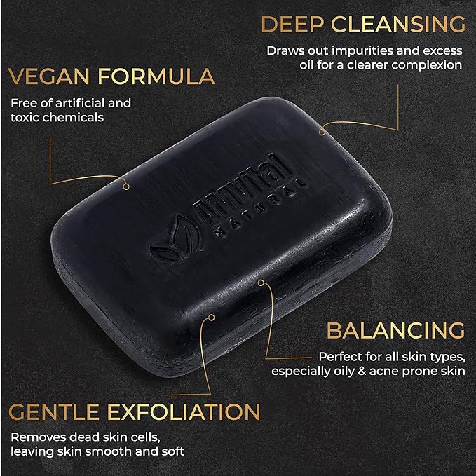 AMVital Natural Charcoal Soap Bar Set - 3-Pack Plant-Based Face & Body Soap for Daily Use - Deep-Cleansing Bar Soap for All Skin Types - Vegan Gift Set for Men & Women