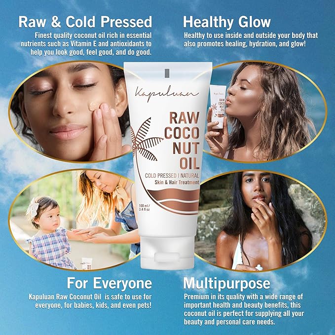 Coconut Oil for Skin & Hair – Organic, Cold Pressed, Extra Virgin & Unrefined | Natural Moisturizer & Hair Growth | 3 Pack (100ml)