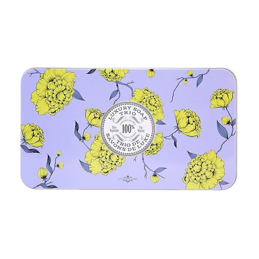 La Chatelaine Luxury Bar Soap Trio Gift Set Tin | Made in France | Natural and Organic | Shea Butter Formula | 3 x 7 oz / 200g - Lavender Soap Trio (Lavender, Lychee Bilberry, Lemon Verbena)