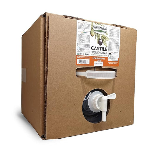 Vermont Castile Lemongrass Zen Soap, Gentle Liquid for Sensitive Skin & Natural Body Wash, Organic Hair Shampoo for Oily Hair, Aloe Castile Soap for Men & Women - 5 Gallon