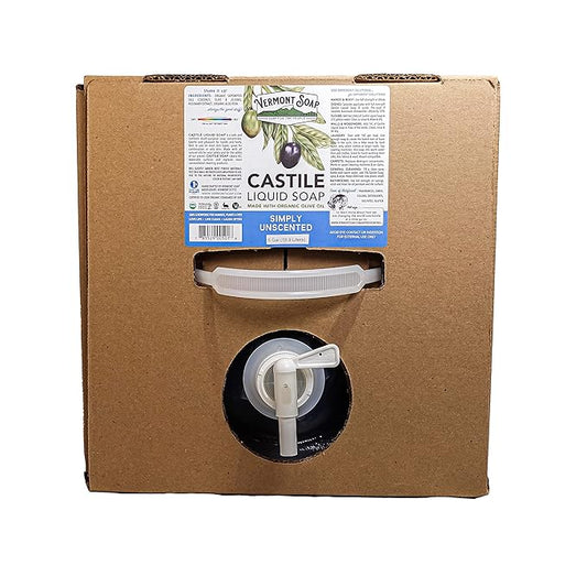 Vermont Castile Soap Unscented, Gentle Liquid Soap for Sensitive Skin & Natural Body Wash, Organic Hair Shampoo for Oily Hair, Aloe Castile Soap for Men & Women - 5 Gallon