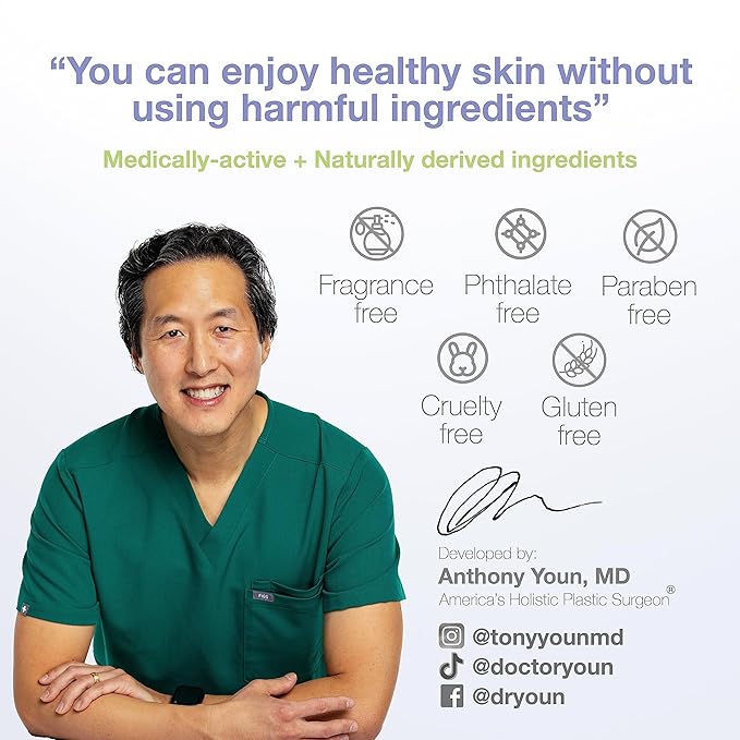 YOUN Beauty Calming Antioxidant Moisturizer for Face and Body by Holistic Plastic Surgeon Dr. Anthony Youn, Paraben & Sulfate-Free – Contains Lactic Acid, Vitamins C & E, Peptides, and Coenzyme Q10