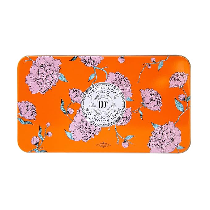 La Chatelaine Luxury Bar Soap Trio Gift Set Tin | Made in France | Natural and Organic | Shea Butter Formula | 3 x 7 oz / 200g - Orange Soap Trio (Gardenia, Orange Blossom, Rose Acacia)