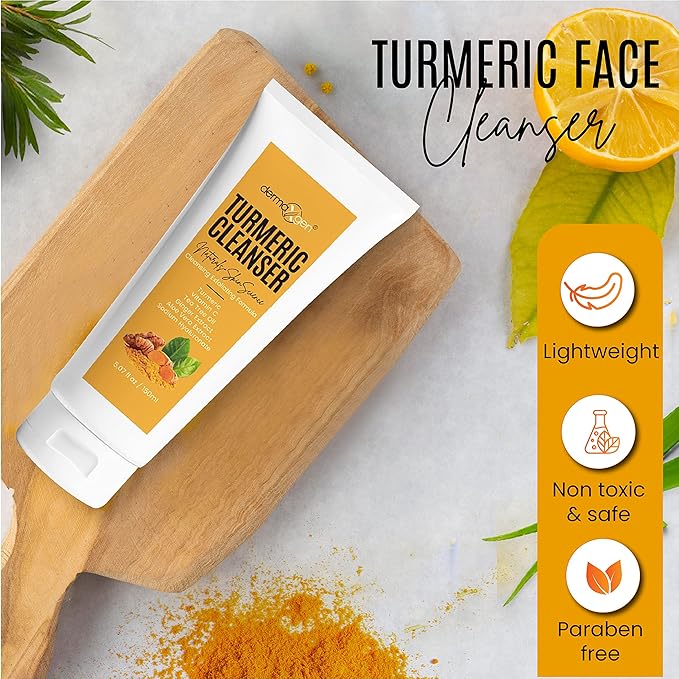 Turmeric Facial Cleanser – Natural Anti-Aging Exfoliating Turmeric Face Wash for Glowing Skin – Helps Clear Acne Scars, Dark Spots, Sun Damage & Discoloration – 5 oz