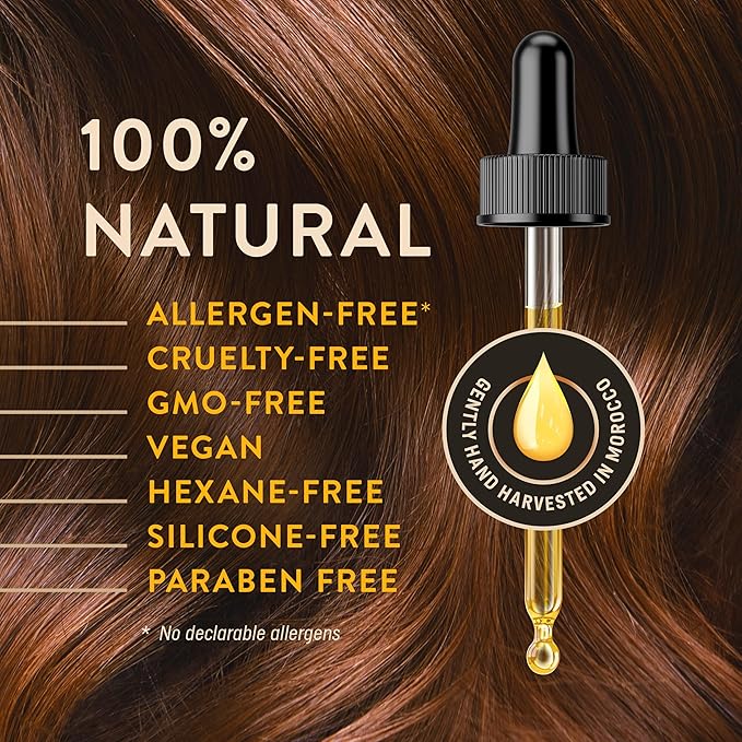 Organic Argan Oil Cold Pressed 3.4 Fl Oz - Moroccan Beauty Oil for Hair, Skin, Nails & Face, Vitamin E Rich, Non-Greasy, Natural Moisturizer