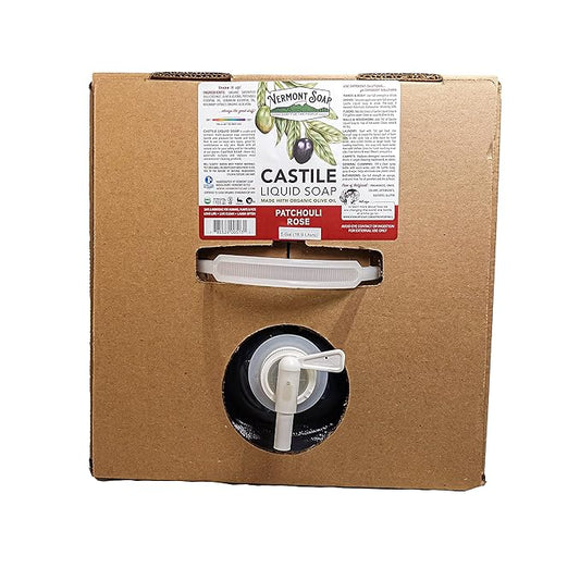 Vermont Castile Soap Patchouli Rose, Gentle Liquid for Sensitive Skin & Natural Body Wash, Organic Hair Shampoo for Oily Hair, Aloe Castile Soap for Men & Women - 5 Gallon