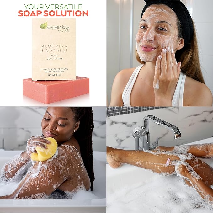 Aloe Vera & Oatmeal Soap Bar with Calamine, Natural & Organic Ingredients - Organic Aloe Vera & Colloidal Oats. Face & Body - for Men, Women & Teens. Gentle Body Wash. 4.5 oz Bar
