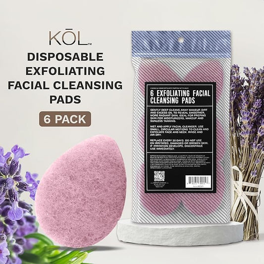KOL Face Scrubber, Lavender Infused Exfoliating Facial Cleansing Pads, Disposable Exfoliator Face Sponge for Daily Cleaning and Makeup Removal, 6 Count