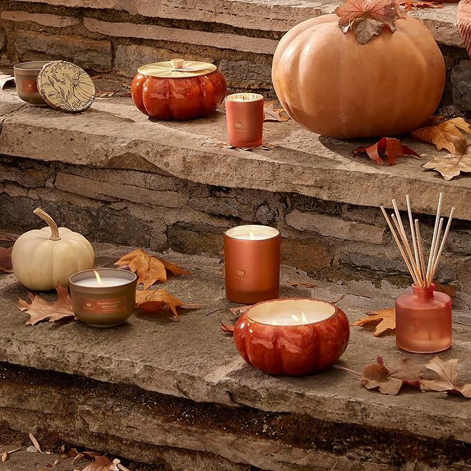 Thymes Scented Candles for Women & Men – Tin with Lid – Luxury Home Decor – Pumpkin Candles with Notes of Nutmeg, Cinnamon, Clove, & Orange Peel – Fall Decor (Pumpkin Laurel, 6.5 oz)