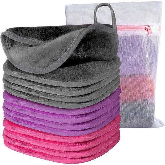 Makeup Remover Cloth, 6" x 6" Make Up Towels Reusable Face Cloth for Washing Face, Makeup Remover Pads Microfiber Face Washcloth with Mesh Bag, Just Water, Eco-friendly, 12 PACK