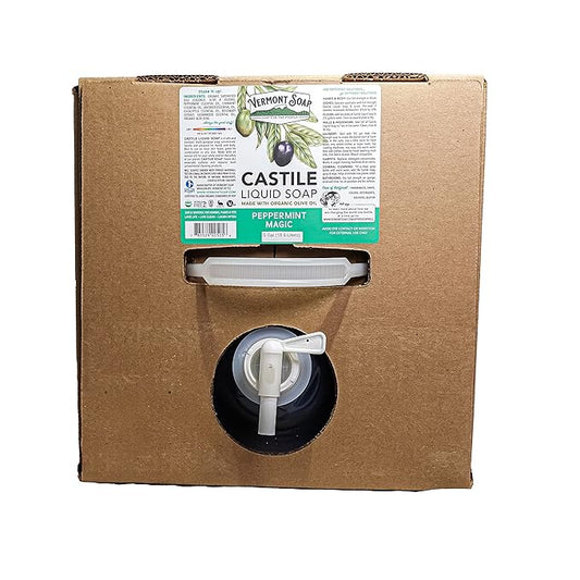 Vermont Castile Soap Peppermint, Gentle Liquid for Sensitive Skin & Natural Body Wash, Organic Hair Shampoo for Oily Hair, Aloe Castile Soap for Men & Women - 5 Gallon