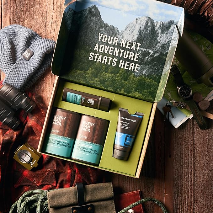 Every Man Jack Men’s Sea Minerals + Citron Bath and Body Gift Set - Clean Ingredients & Sea Minerals and Citron Scent - Round Out His Routine with Body Wash, 2-in-1 Shampoo, Deodorant & Face Wash