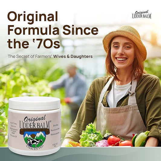 Original Udder Balm Unscented Jar - Made in USA - Hypoallergenic, Dry Skin Relief for Hands, Feet & Face, Moisturizer for Sensitive, Cracked Dry Skin, 16 Fl Oz