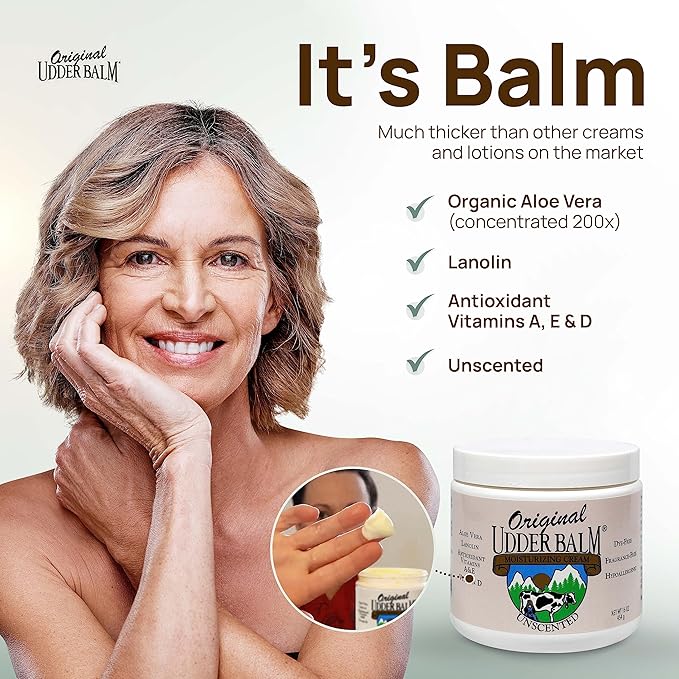 Original Udder Balm Unscented Jar - Made in USA - Hypoallergenic, Dry Skin Relief for Hands, Feet & Face, Moisturizer for Sensitive, Cracked Dry Skin, 16 Fl Oz