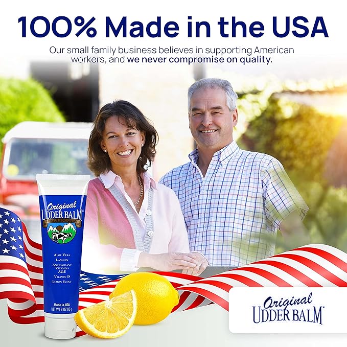 Original Udder Balm Tube - Made in USA - Extra Thick Udder Cream & Hand Balm for Dry Skin, Cracked Heels, Rough Hands – Deep Moisture Heel Cream & Foot Moisturizer with Aloe Vera, 3 Fl Oz