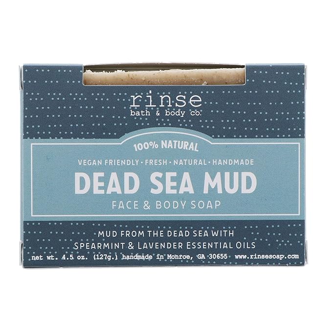 Rinse Bath & Body Dead Sea Mud Soap Bar - Handmade Castile Dead Sea Soap | Purifying, Exfoliating, Clarifying | Shea & Cocoa Butter | Spearmint & Lavender Essential Oils | Natural | Vegan | 4.25oz