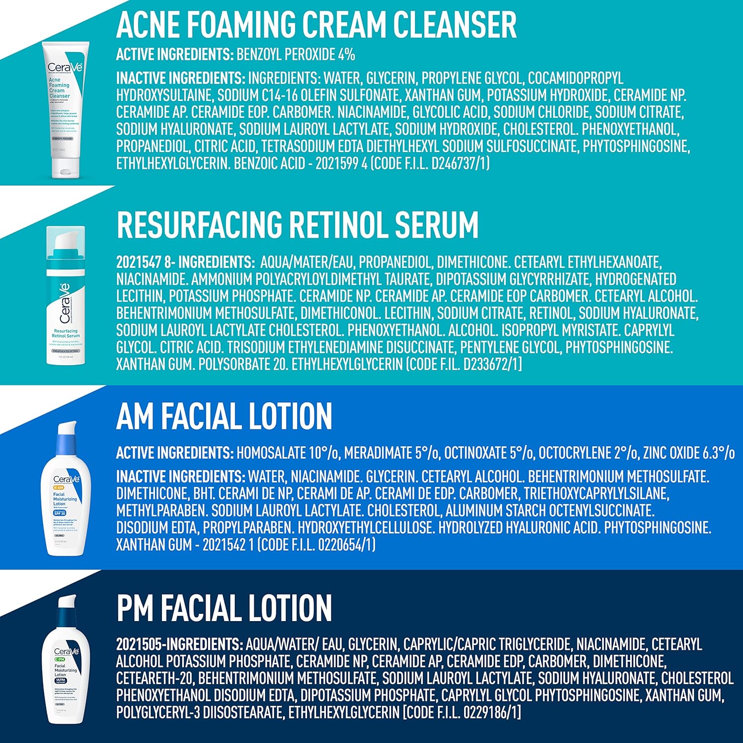 Acne Skin Care Set – Foaming Cream Cleanser, Resurfacing Retinol Serum, AM Moisturizer with SPF 30 & PM Moisturizer – Complete Acne Treatment Kit, 5oz + 1oz + 2oz + 2oz