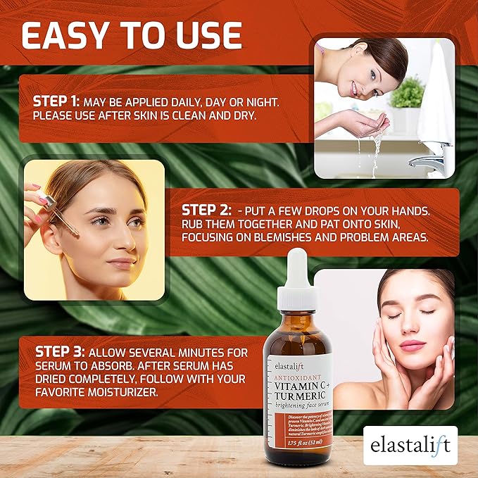 Elastalift Concentrated Vitamin C + Turmeric Oil Anti Aging Facial Serum Skin Care Booster - Promote Clear & Brighten Skin Tone - Hydrate Dry Skin, Fight Redness, Restore Skin Strength - 1.75 Fl Oz