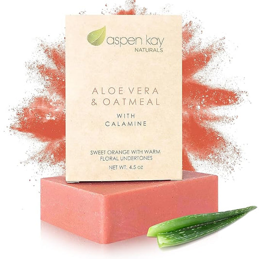 Aloe Vera & Oatmeal Soap Bar with Calamine, Natural & Organic Ingredients - Organic Aloe Vera & Colloidal Oats. Face & Body - for Men, Women & Teens. Gentle Body Wash. 4.5 oz Bar
