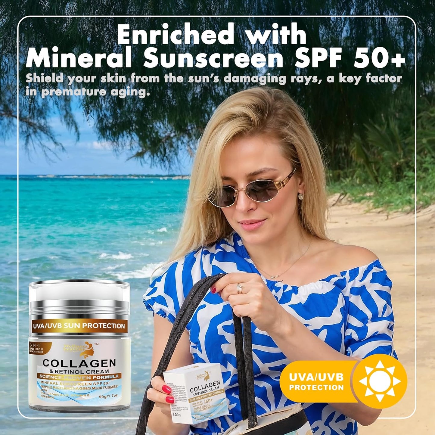 Daily Face Moisturizer with SPF 50 – Anti-Aging Retinol Cream with Hyaluronic Acid, Collagen & Broad Spectrum Sunscreen – Firming & Hydrating Day and Night Face Cream for Fine Lines & Wrinkles (1.7 Oz)