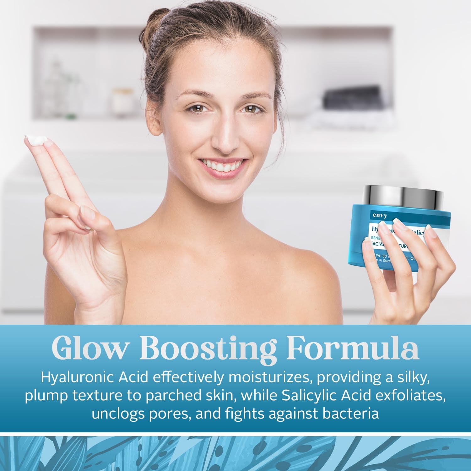 Hydrating Face Cream with Hyaluronic & Salicylic Acid – Lightweight Daily Moisturizer for Blemish-Prone Skin, Fine Lines & Dryness – Gentle Formula, 1.69 oz