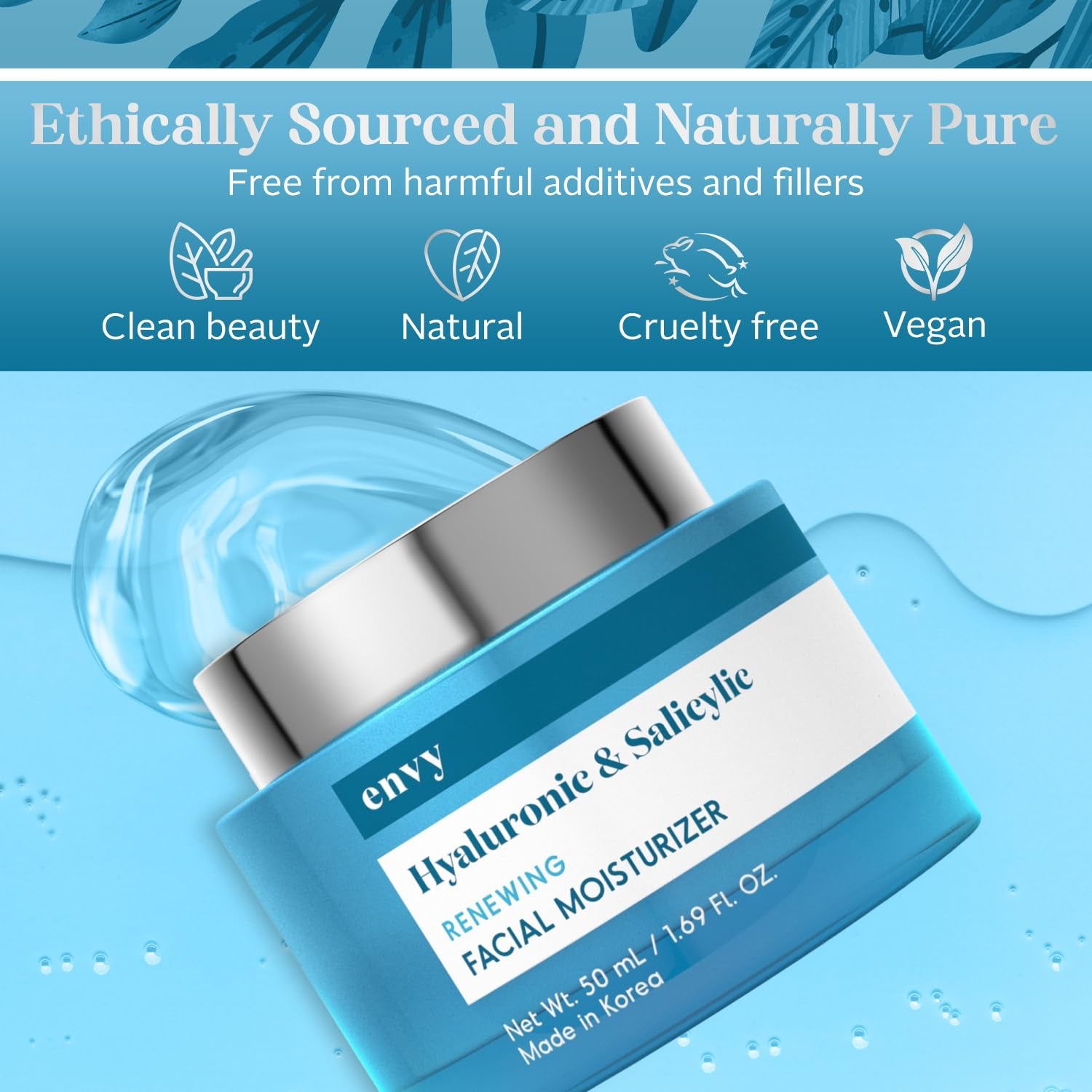 Hydrating Face Cream with Hyaluronic & Salicylic Acid – Lightweight Daily Moisturizer for Blemish-Prone Skin, Fine Lines & Dryness – Gentle Formula, 1.69 oz