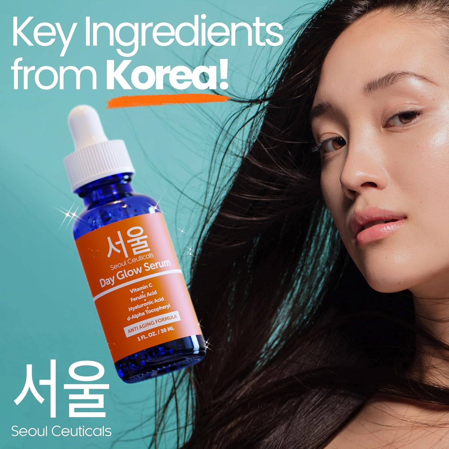 Korean Vitamin C Serum 20% with Hyaluronic Acid + CE Ferulic – Anti Aging & Anti Wrinkle Korean Skin Care for Face, Brightening Serum, 1 Fl Oz