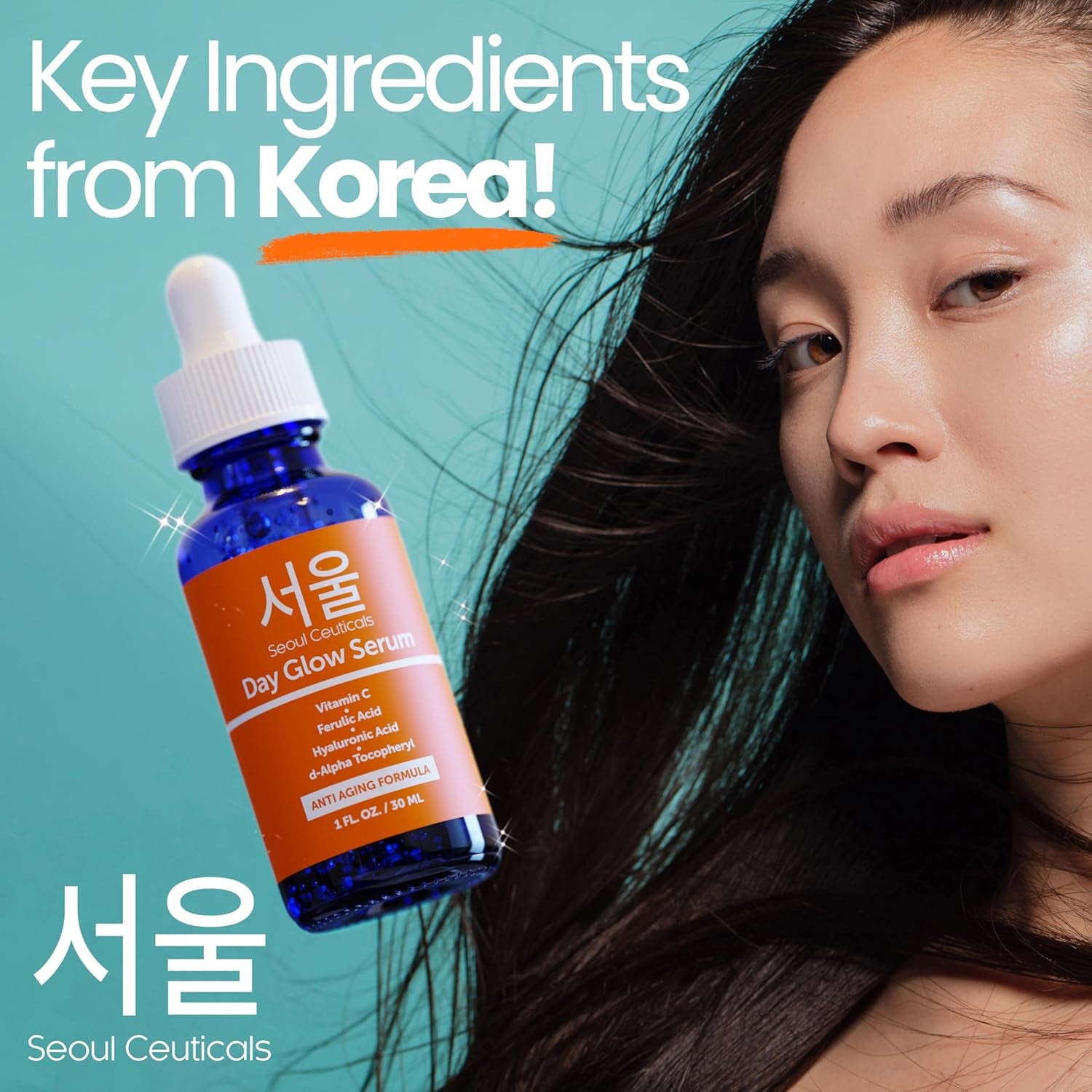 Korean Vitamin C Serum 20% with Hyaluronic Acid + CE Ferulic – Anti Aging & Anti Wrinkle Korean Skin Care for Face, Brightening Serum, 1 Fl Oz
