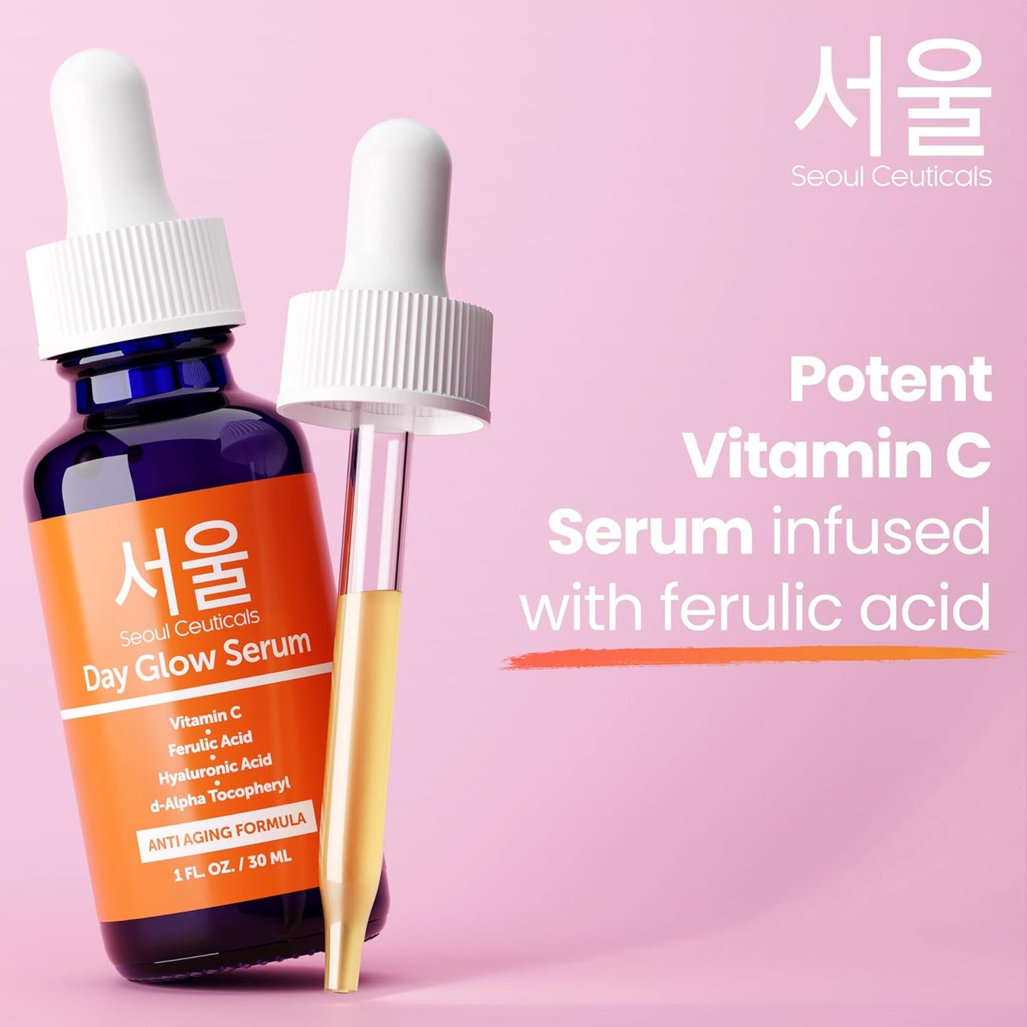 Korean Vitamin C Serum 20% with Hyaluronic Acid + CE Ferulic – Anti Aging & Anti Wrinkle Korean Skin Care for Face, Brightening Serum, 1 Fl Oz