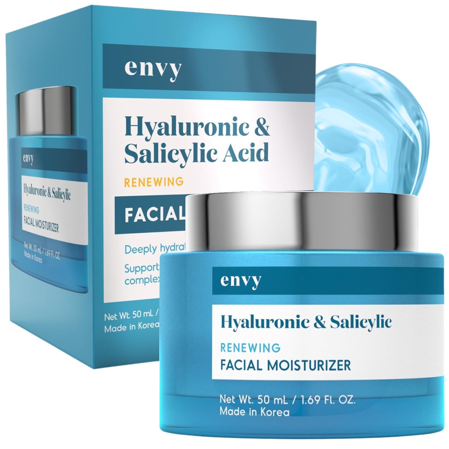 Hydrating Face Cream with Hyaluronic & Salicylic Acid – Lightweight Daily Moisturizer for Blemish-Prone Skin, Fine Lines & Dryness – Gentle Formula, 1.69 oz