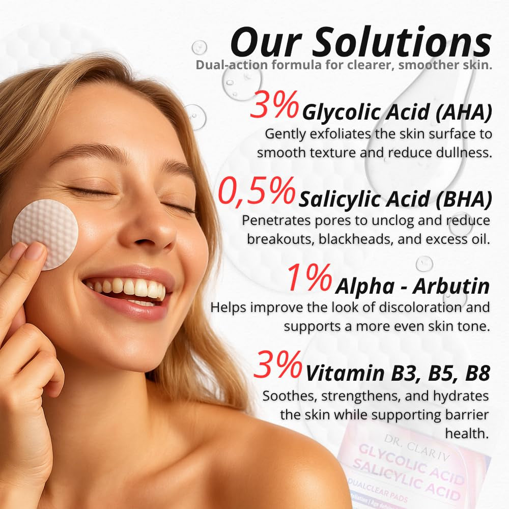 Glycolic Acid Pads for Face – Exfoliating Toner Pads with Salicylic Acid, Alpha Arbutin, Vitamin B3 B5 B8 – Daily Facial Radiance Pad for Smooth Texture, Clear & Blemish-Free Skin – 70 Count