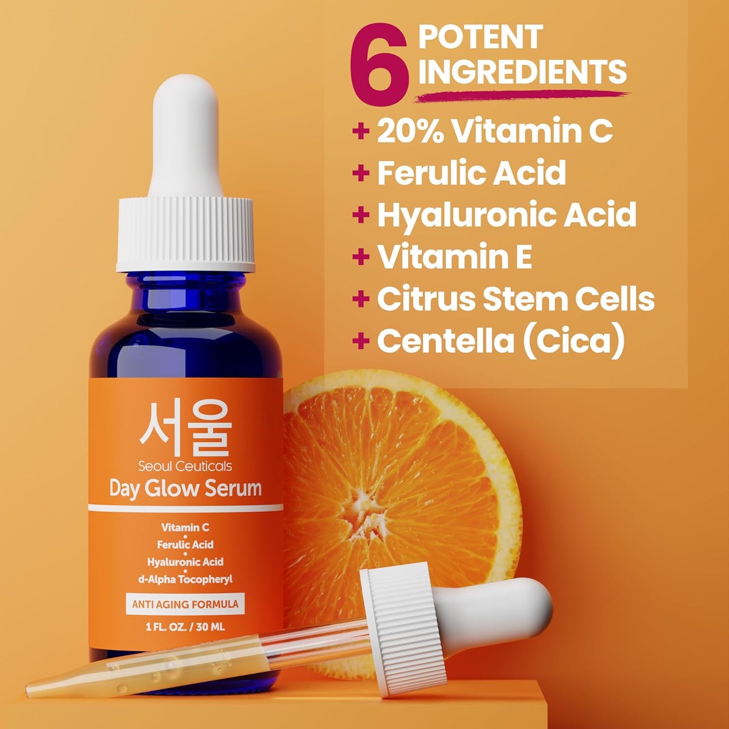 Korean Vitamin C Serum 20% with Hyaluronic Acid + CE Ferulic – Anti Aging & Anti Wrinkle Korean Skin Care for Face, Brightening Serum, 1 Fl Oz